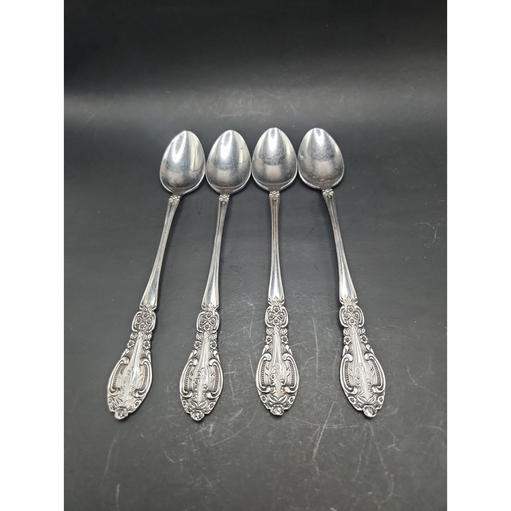 4 Vintage Springtime Stainless Iced Teaspoons Japan Floral Handles 7.75"